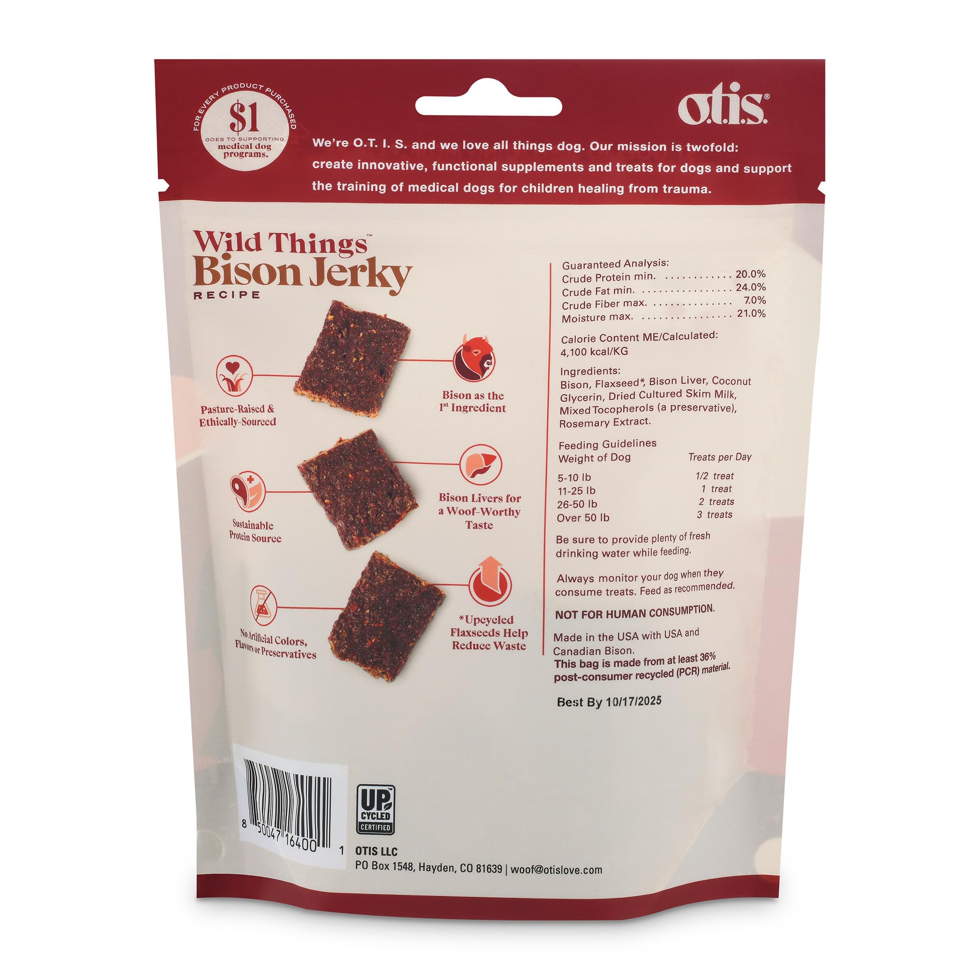 OTIS Wild Things bison jerky serving scene ideal for daily rewards during training