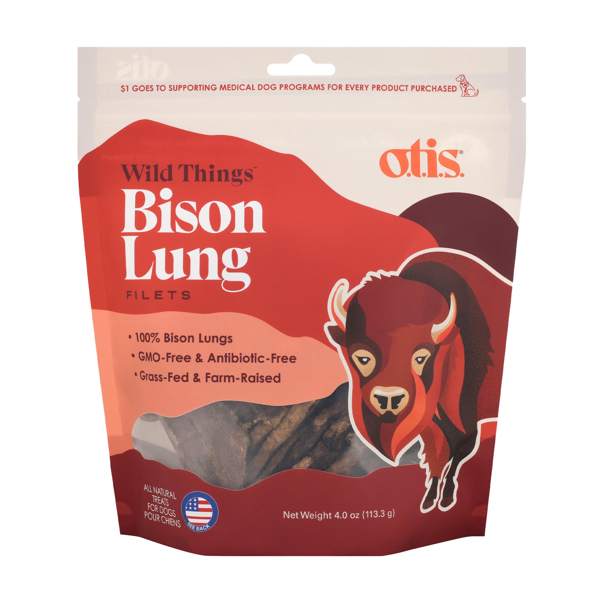 OTIS Wild Things Bison Lung Filets packshot—crunchy, single-ingredient protein reward for dogs.