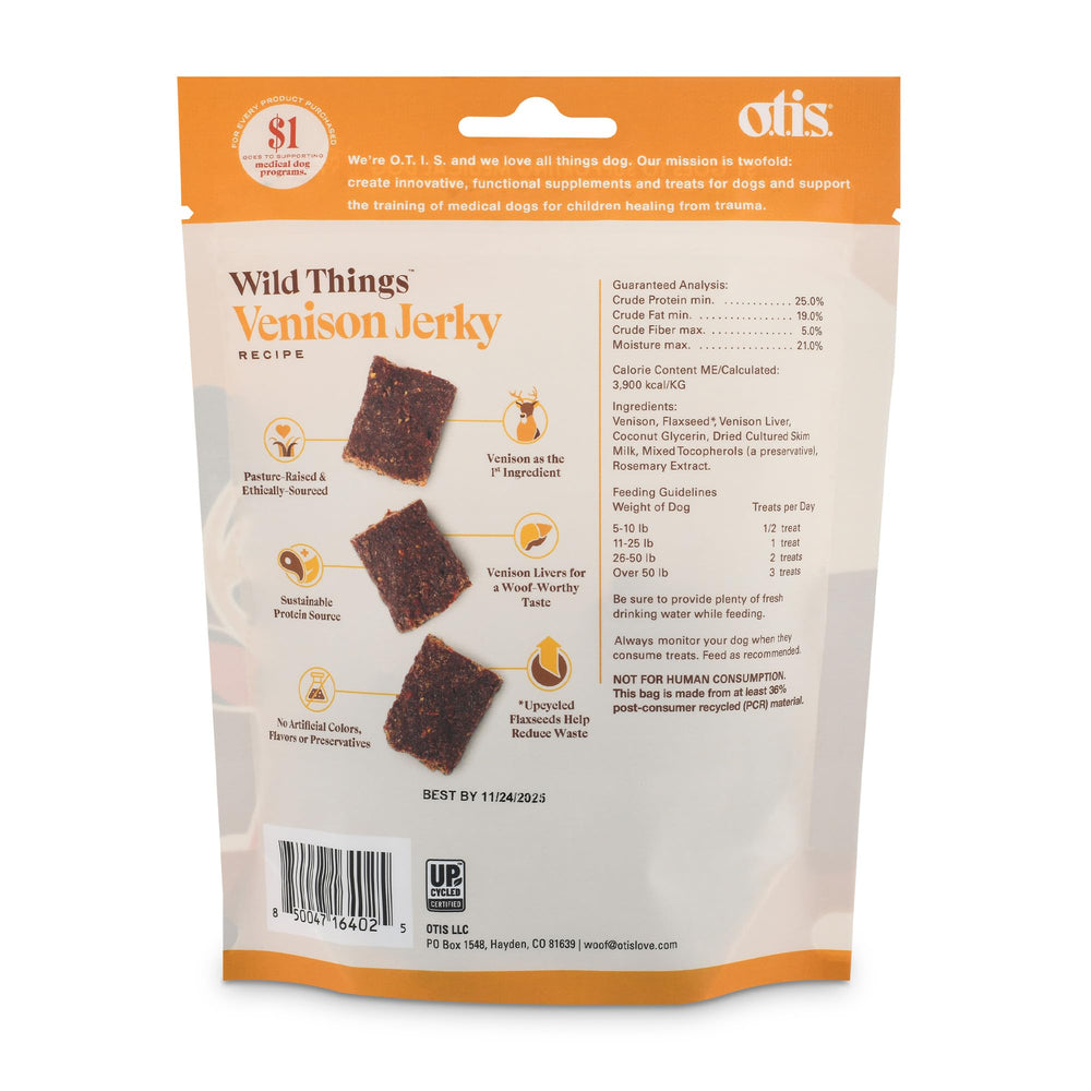 OTIS Wild Things Venison Jerky closeup texture highlights tender bites ideal for easy portioning during training