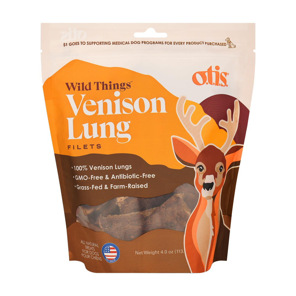 OTIS Wild Things Venison Lung Filets packaging—compact 4 oz treat ideal for quick rewards.