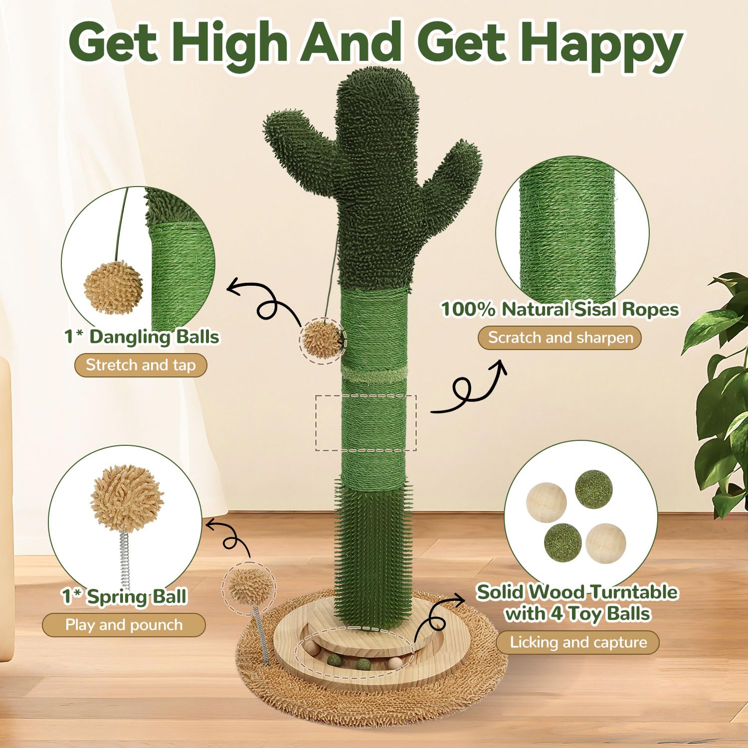 OTOB 36in cat cactus post base view highlights sturdy base for vigorous scratching.