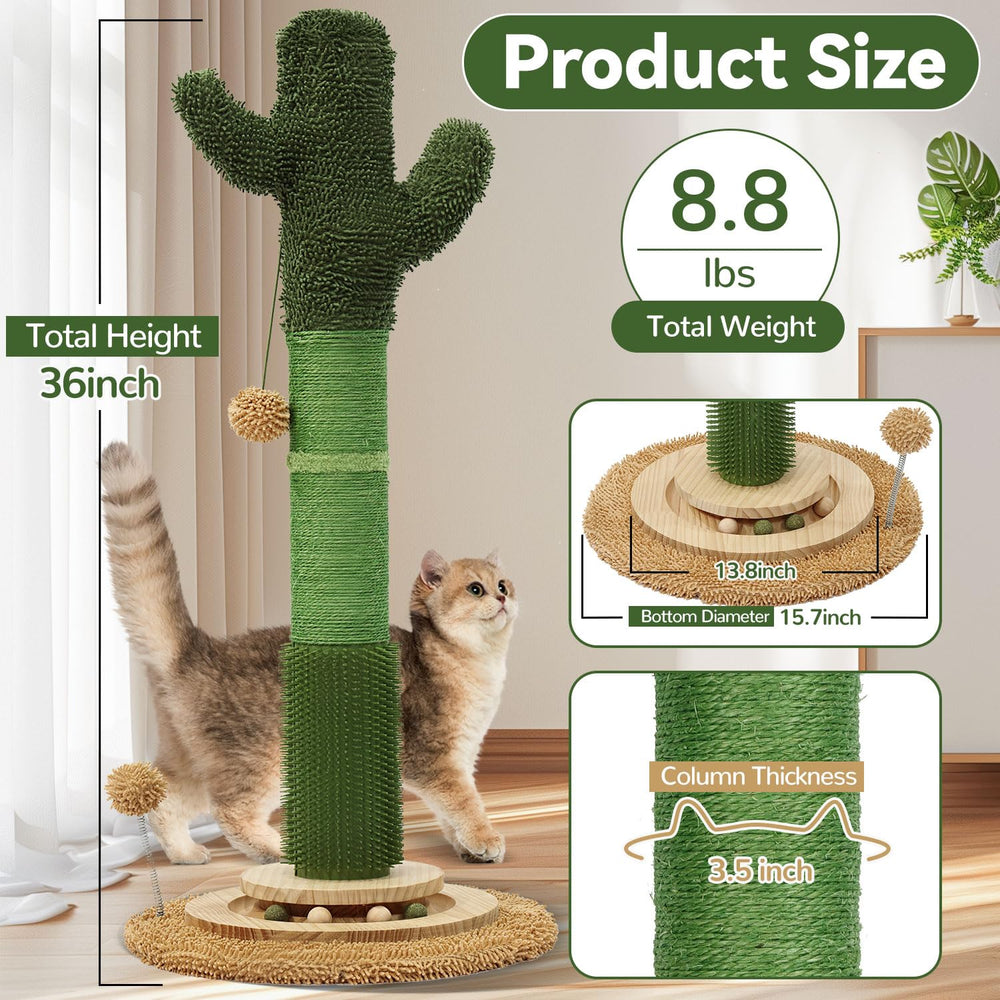 OTOB 36in cat cactus post side view emphasizes tall height for natural stretching.