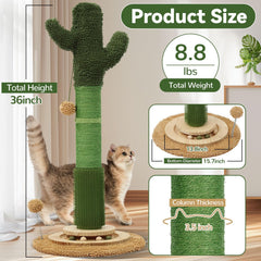OTOB 36in cat cactus post side view emphasizes tall height for natural stretching.