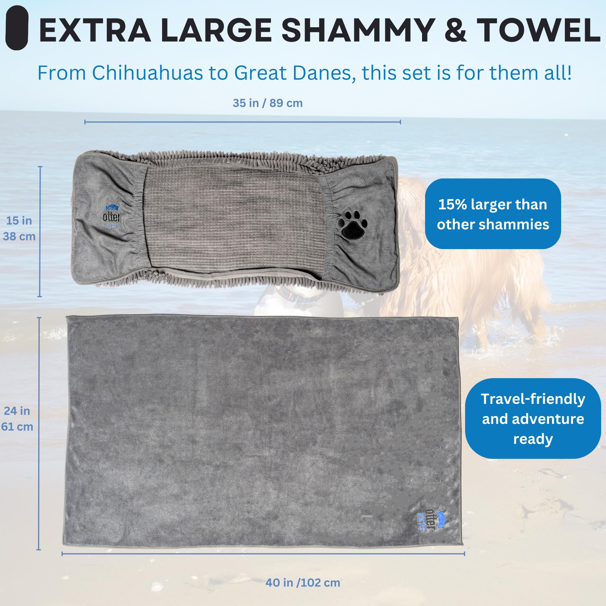 OtterPets towels ready for beach or lake trips and quick dry.