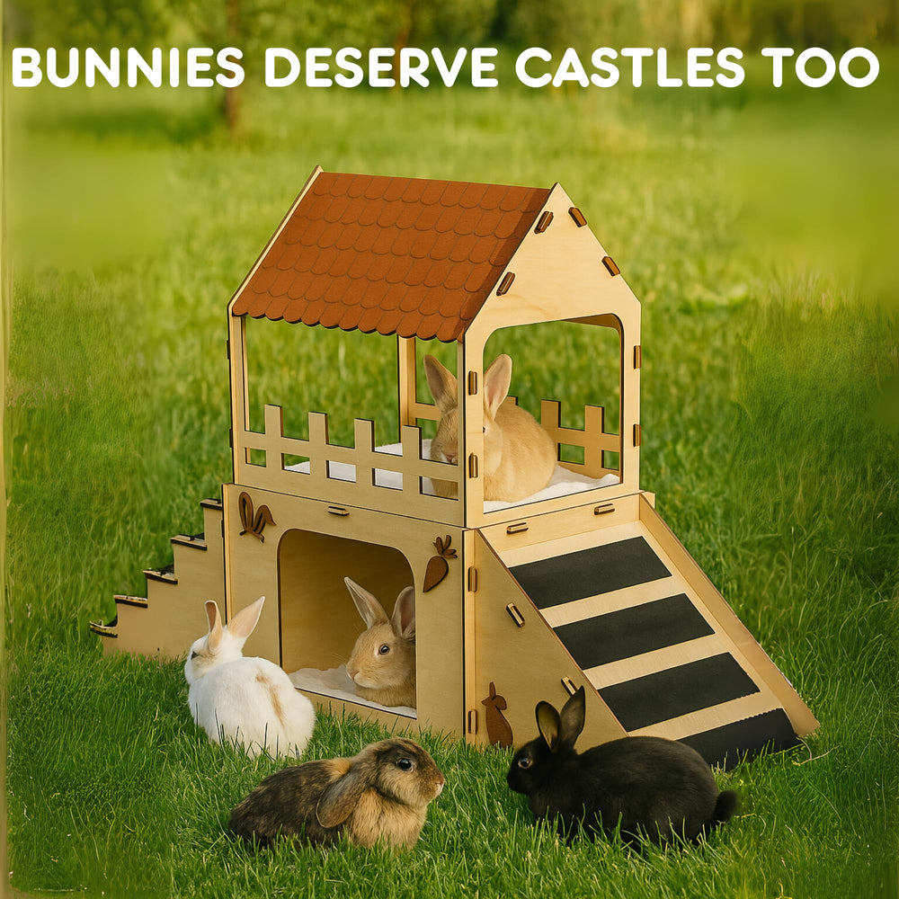 OtterPets bunny castle side view shows multiple levels and cozy nooks