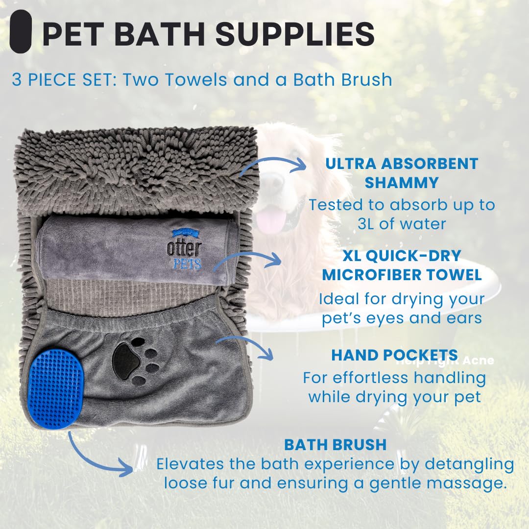 OtterPets ultra-absorbent shammy with chenille fibers soaking up water after baths.