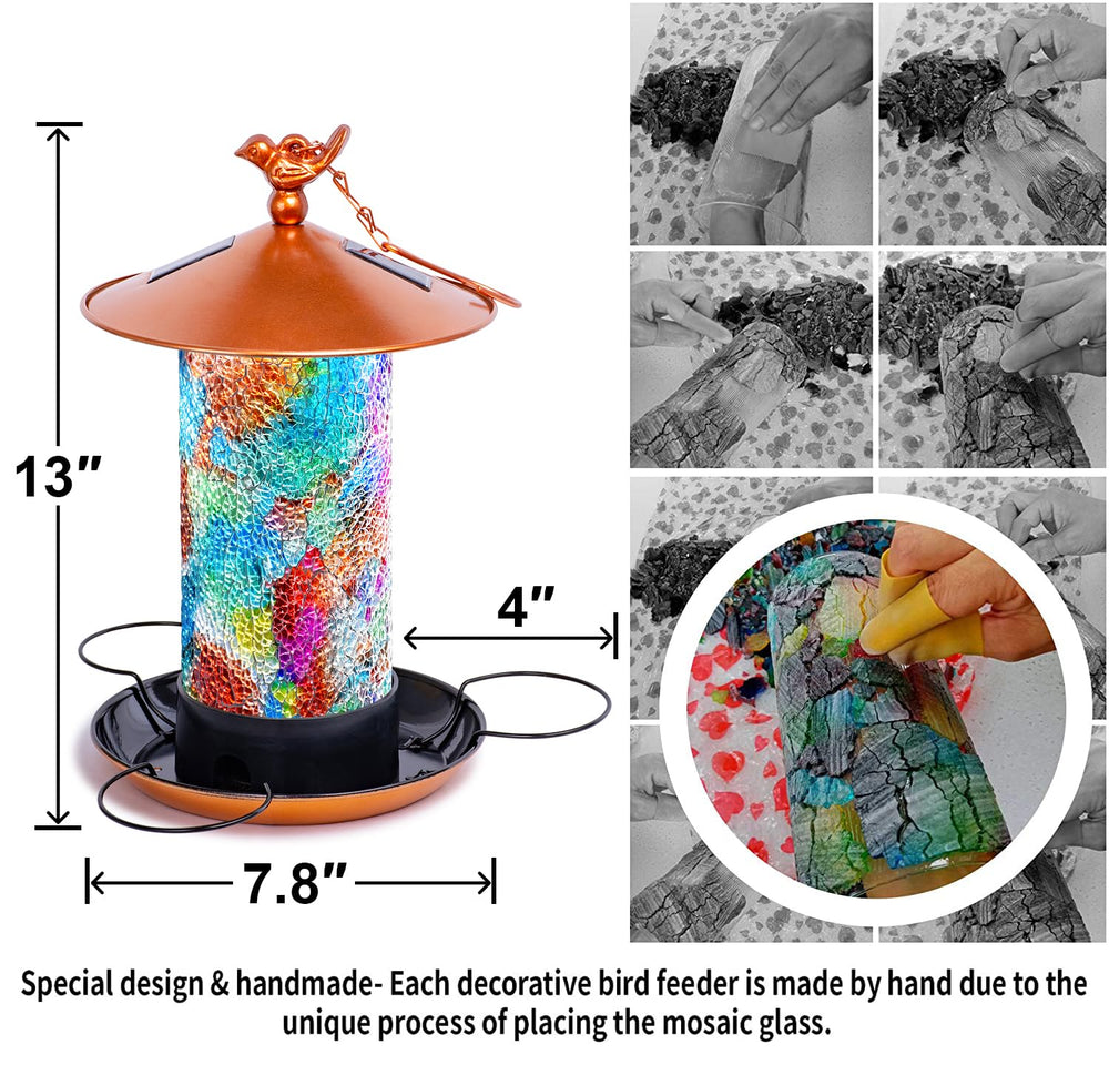 Ottsuls Mosaic Solar Bird Feeder night ambience with soft LED glow