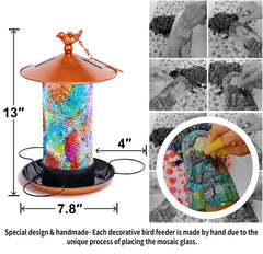 Ottsuls Mosaic Solar Bird Feeder night ambience with soft LED glow