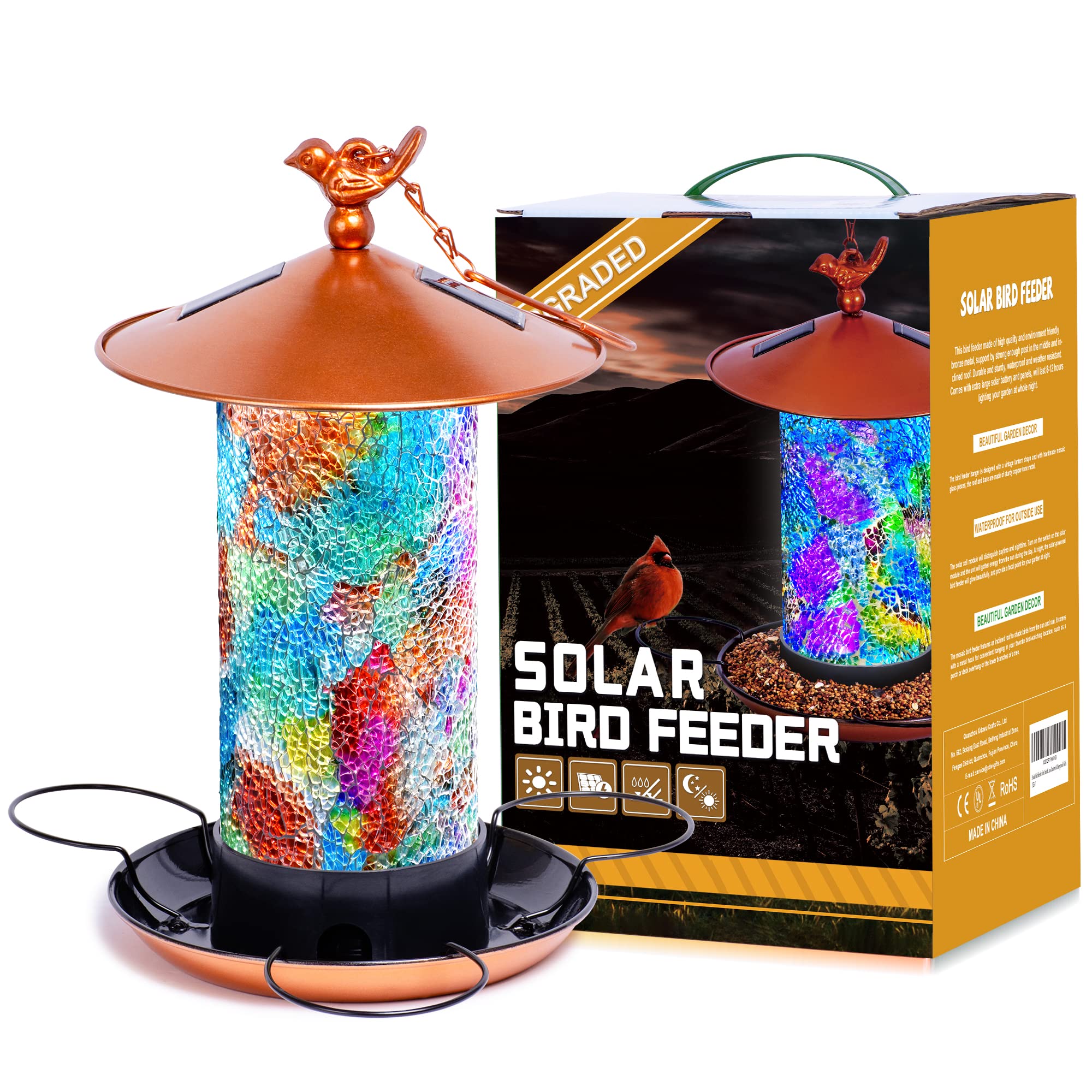 Ottsuls Mosaic Solar Bird Feeder weather resistant coating for year-round use