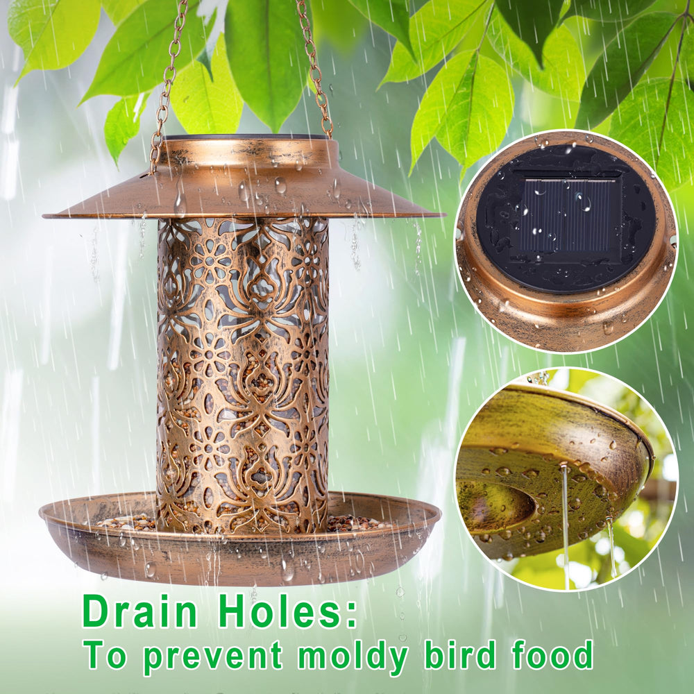 Ottsuls solar bird feeder easy-fill top supports longer bird visits.