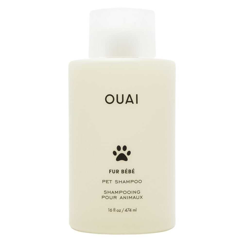 OUAI Fur Bébé shampoo bottle with Mercer Street scent showing a refreshing cleanse