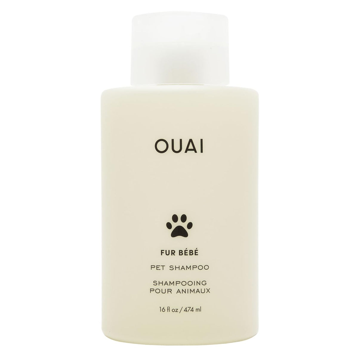 OUAI Fur Bébé shampoo bottle with Mercer Street scent showing a refreshing cleanse