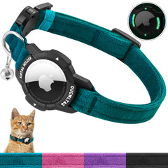OUCWLTAG luminous AirTag cat collar blue boosts nighttime visibility for safer night excursions.