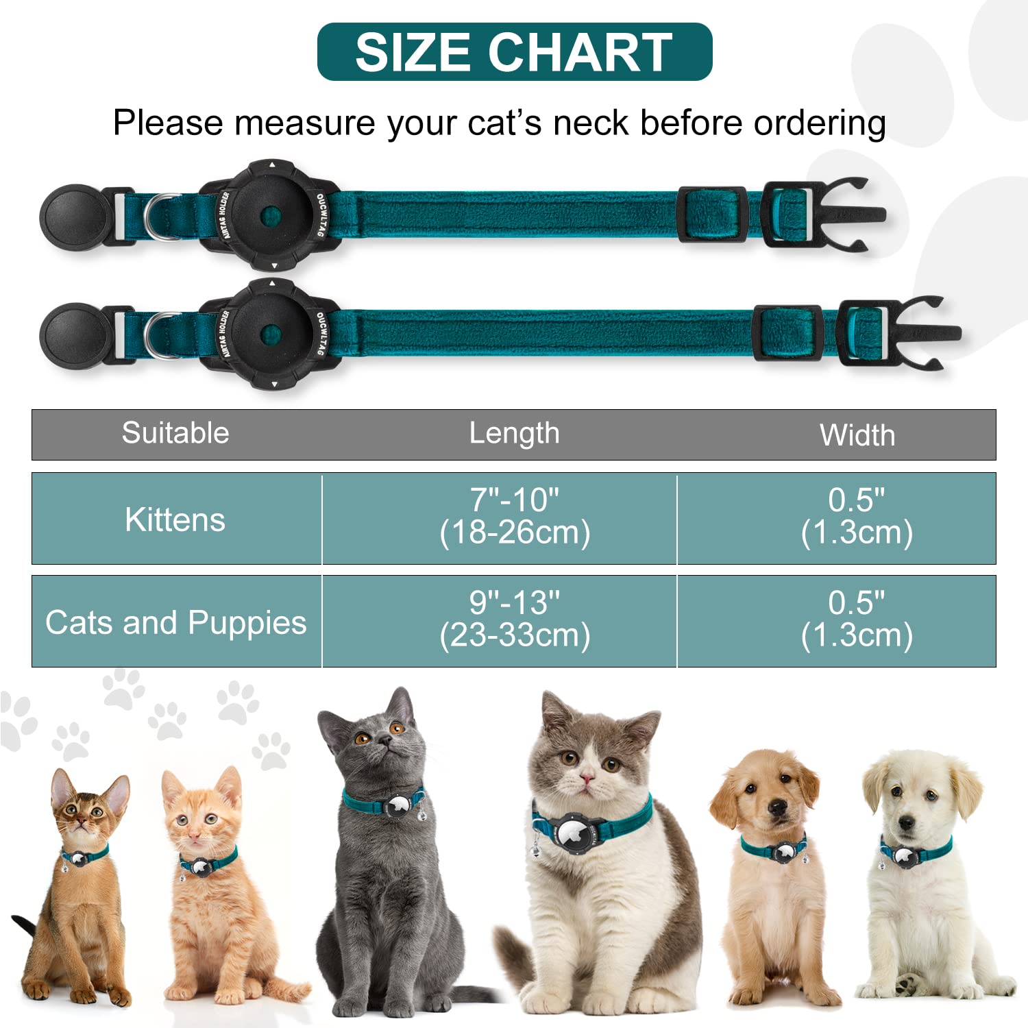 OUCWLTAG night visibility cat collar blue aids quick locating.