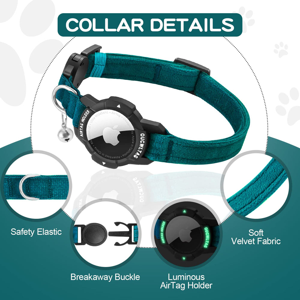 OUCWLTAG soft velvet cat collar closeup blue offers gentle skin comfort.