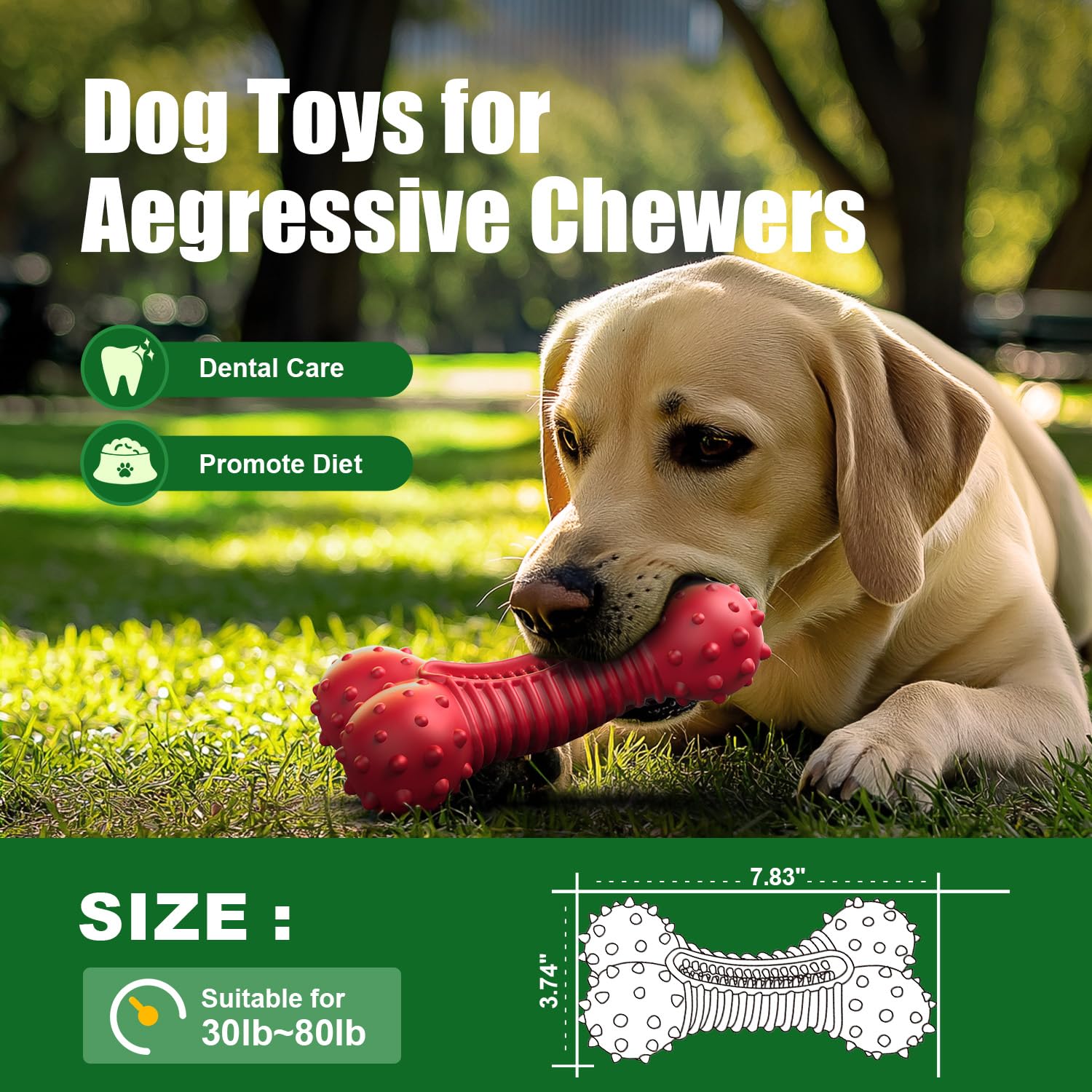 Ouilter 3d-bumps red textured chew toy for tougher chewers