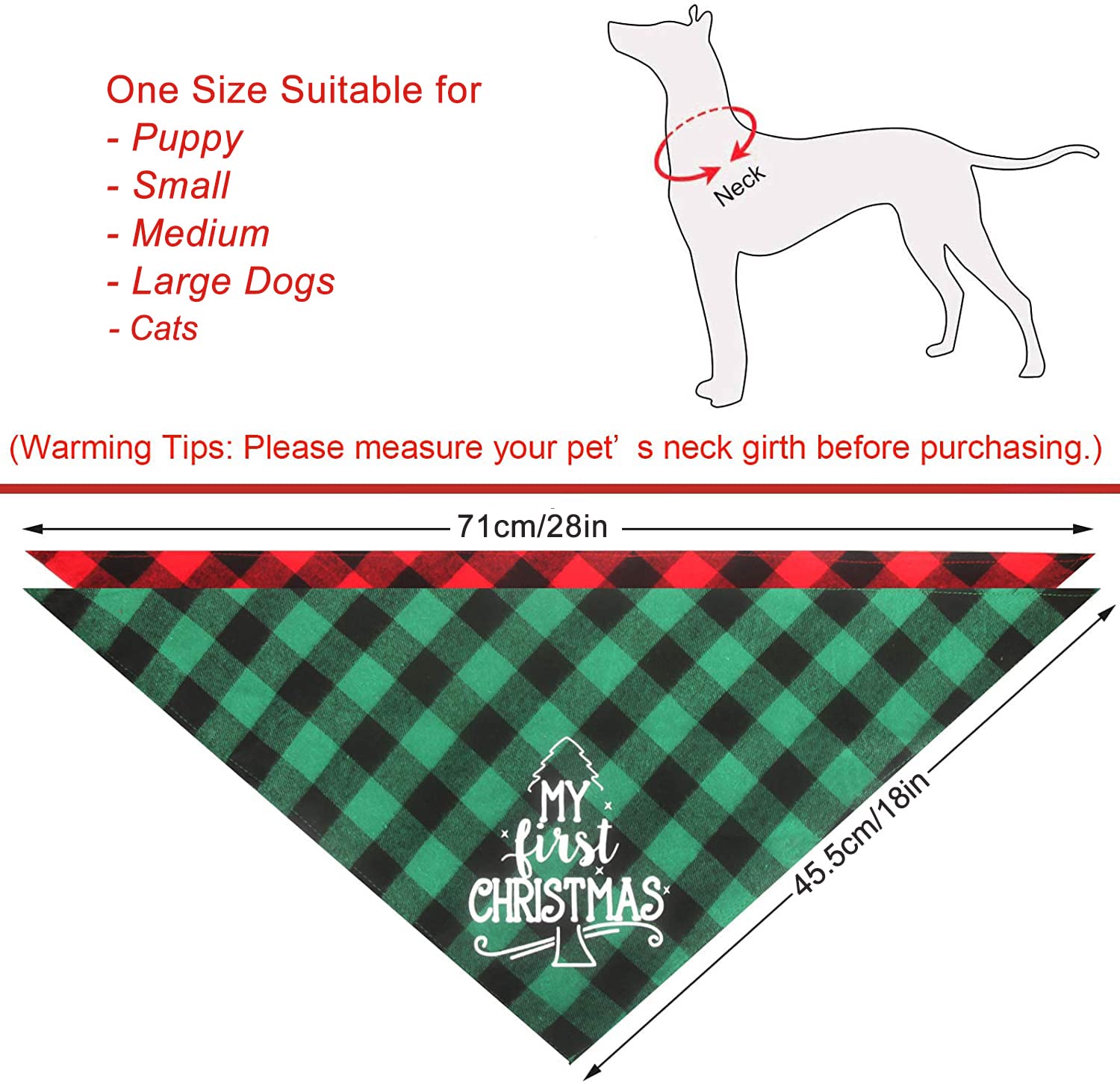 OUMEE 2-pack Christmas bandanas plaid set for easy holiday styling