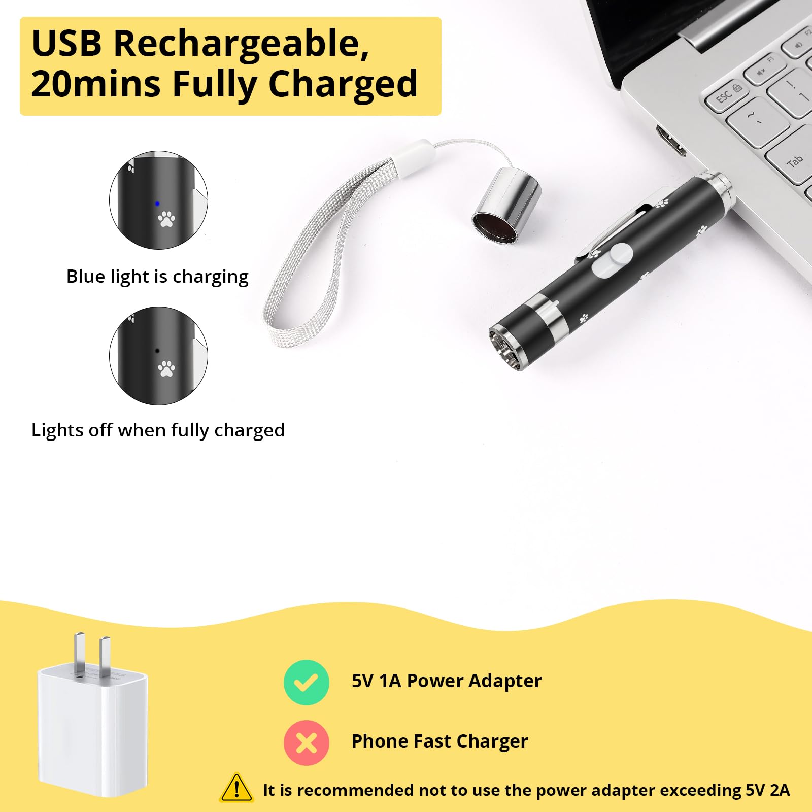 OUMSIS cat toy offers 3 light modes for night play.