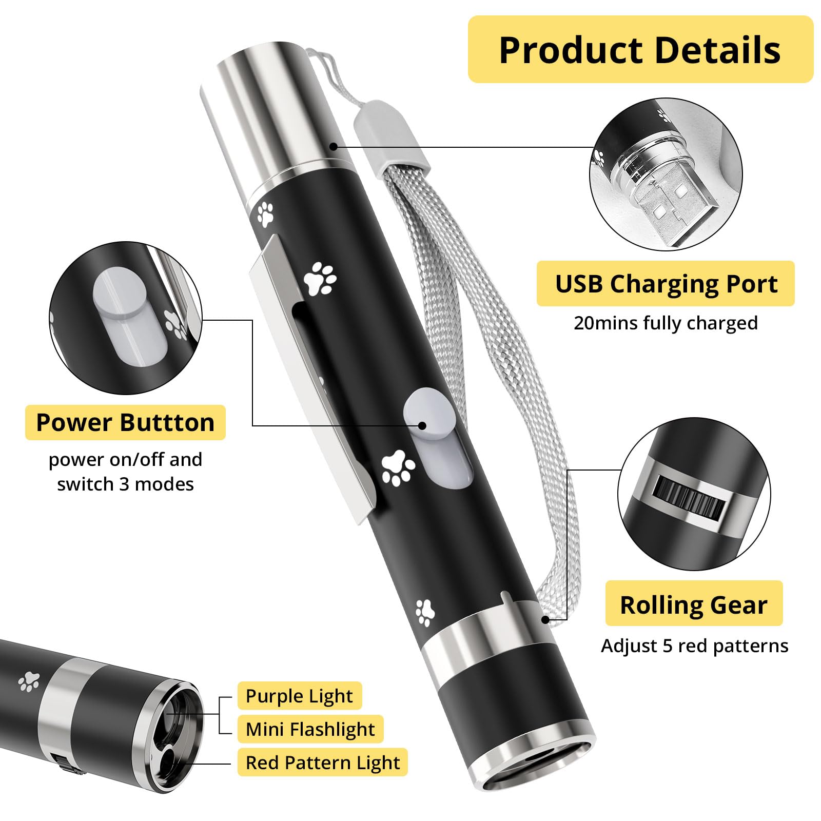 OUMSIS USB-rechargeable cat mouse toy with bright modes for engagement.