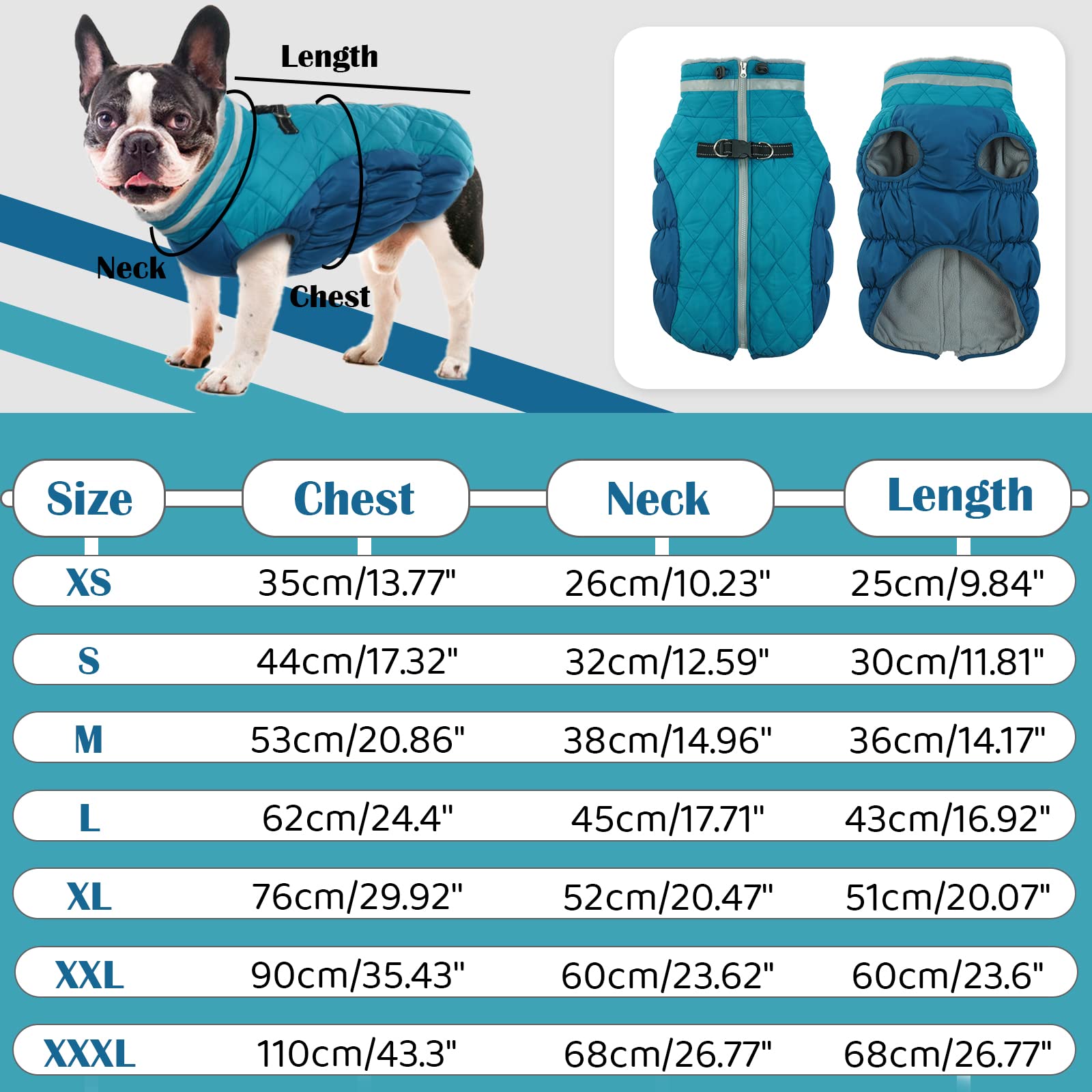 OUOBOB dog coat with D ring leash attachment for outdoor walks