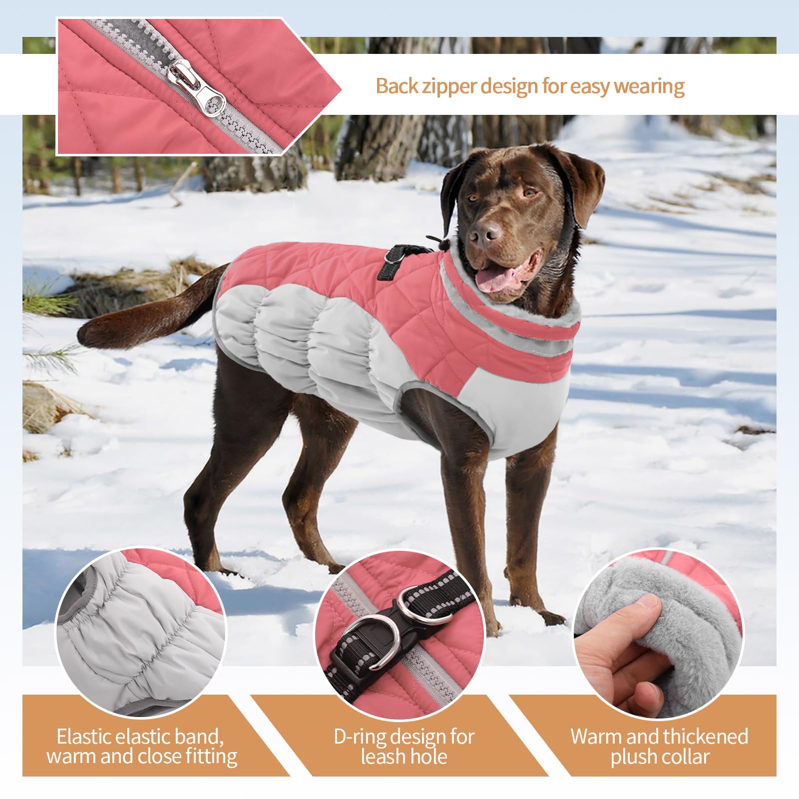 OUOBOB dog coat back zipper shows effortless on-off for wriggly dogs