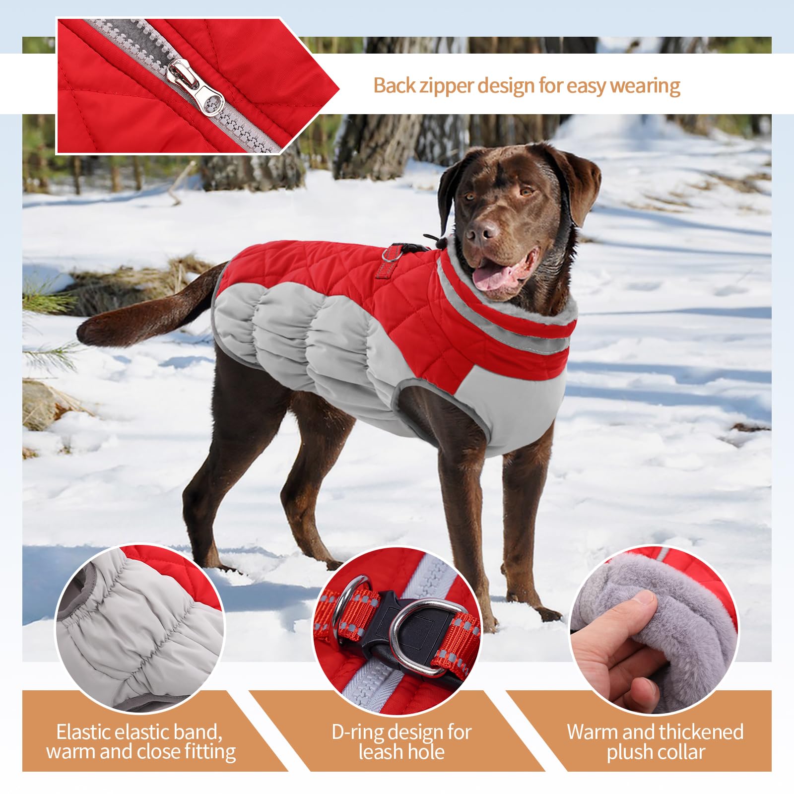OUOBOB front plush collar red coat for extra warmth during cold walks