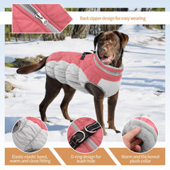 OUOBOB pink XL dog coat sleeve detail shows snug, secure fit for mobility.
