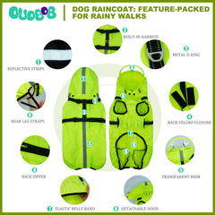 OUOBOB dog raincoat built-in harness enables leash attachment without extra gear.