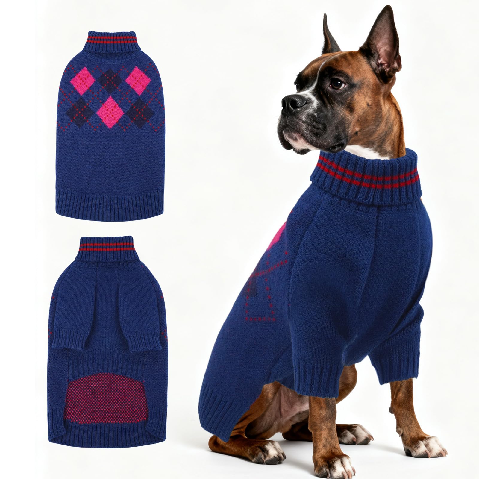 OUOBOB dog sweater blue XXL front view for cozy, wind-blocking warmth on walks