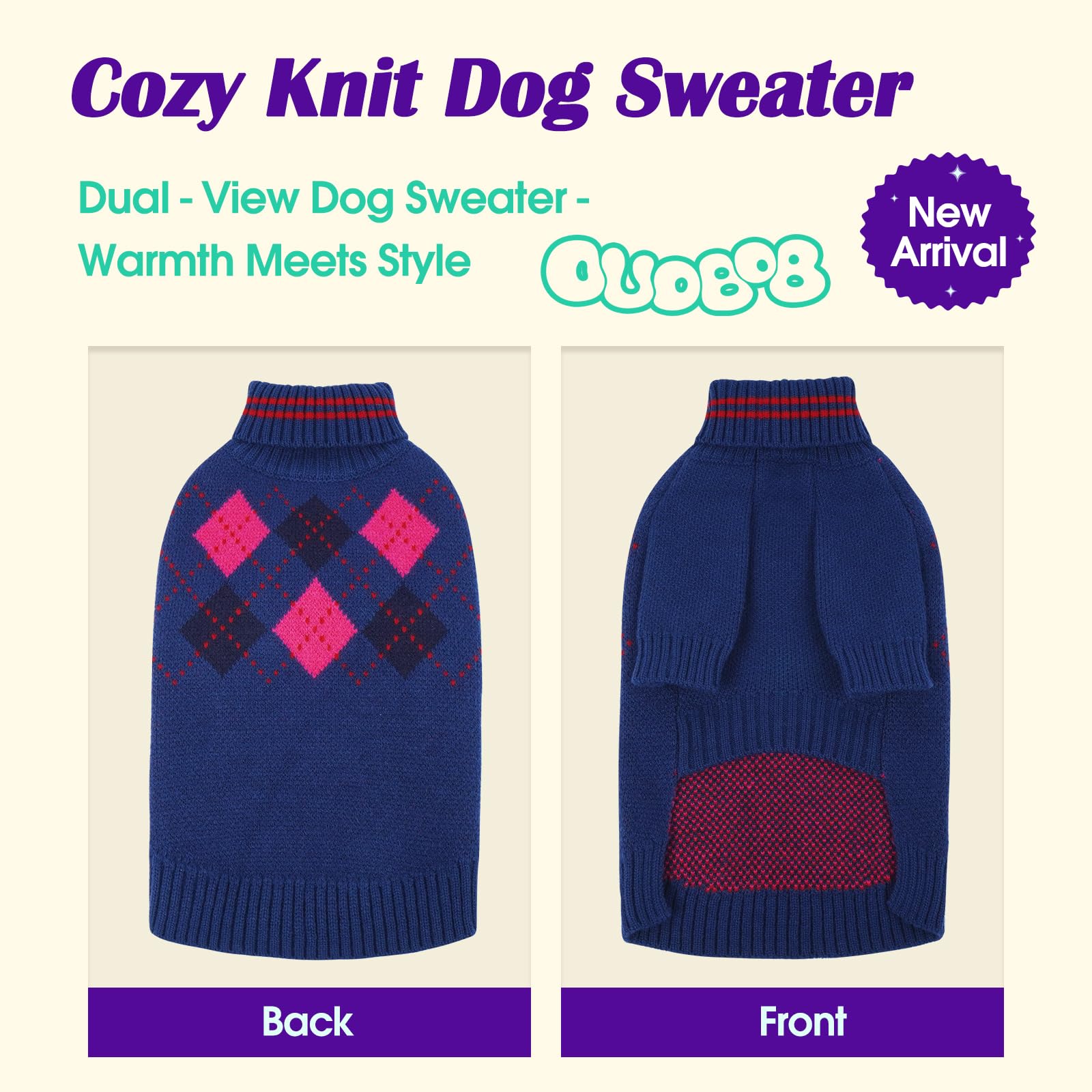 OUOBOB dog sweater blue XXL turtleneck detail enhances neck warmth during winter strolls