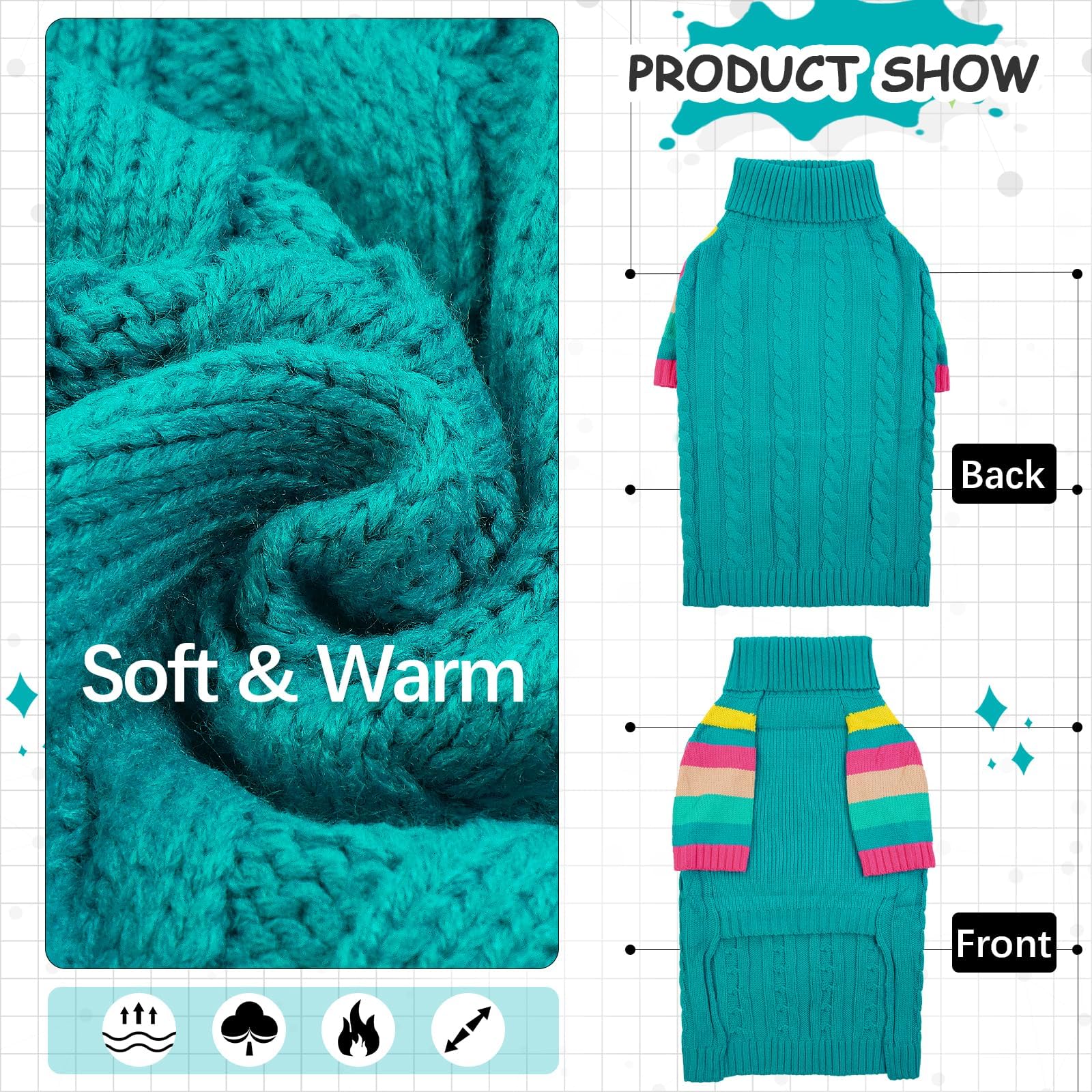 OUOBOB dog sweater rainbow cuffs adds festive style
