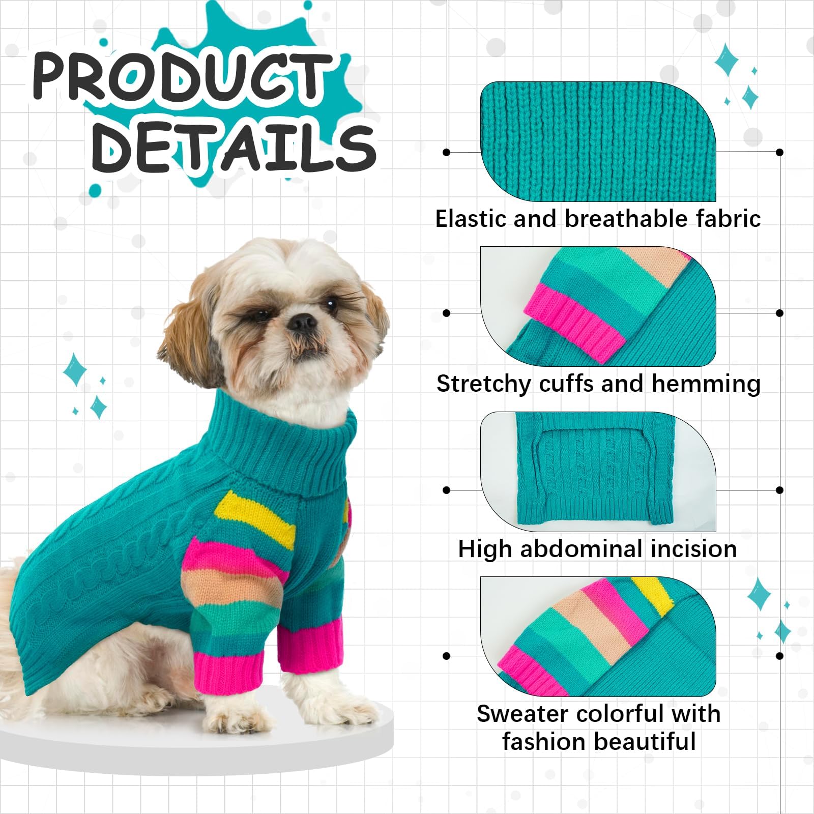 OUOBOB dog sweater turtleneck green highlights stylish warmth