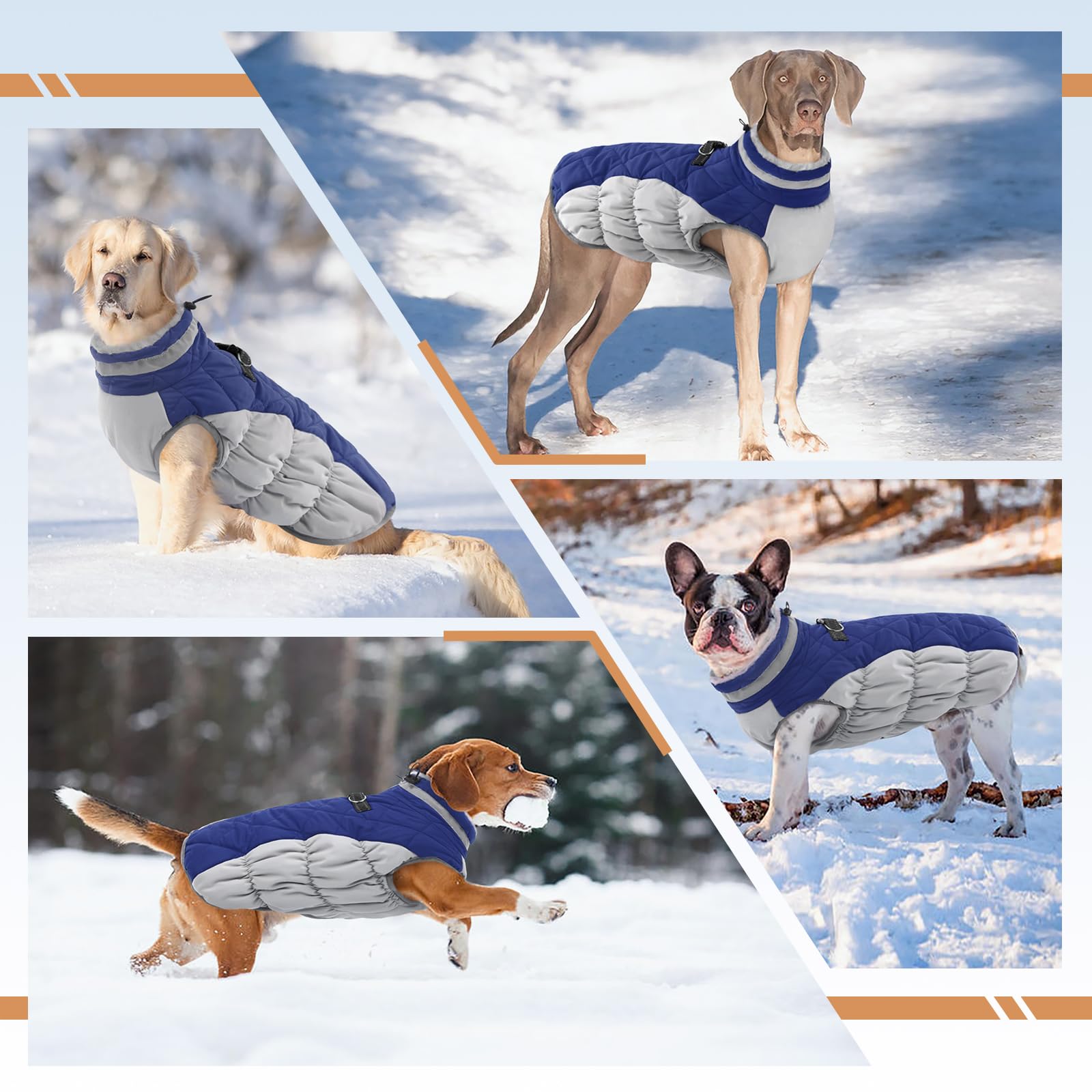 OUOBOB Winter Dog Coat built-in harness and D-ring for leash use.