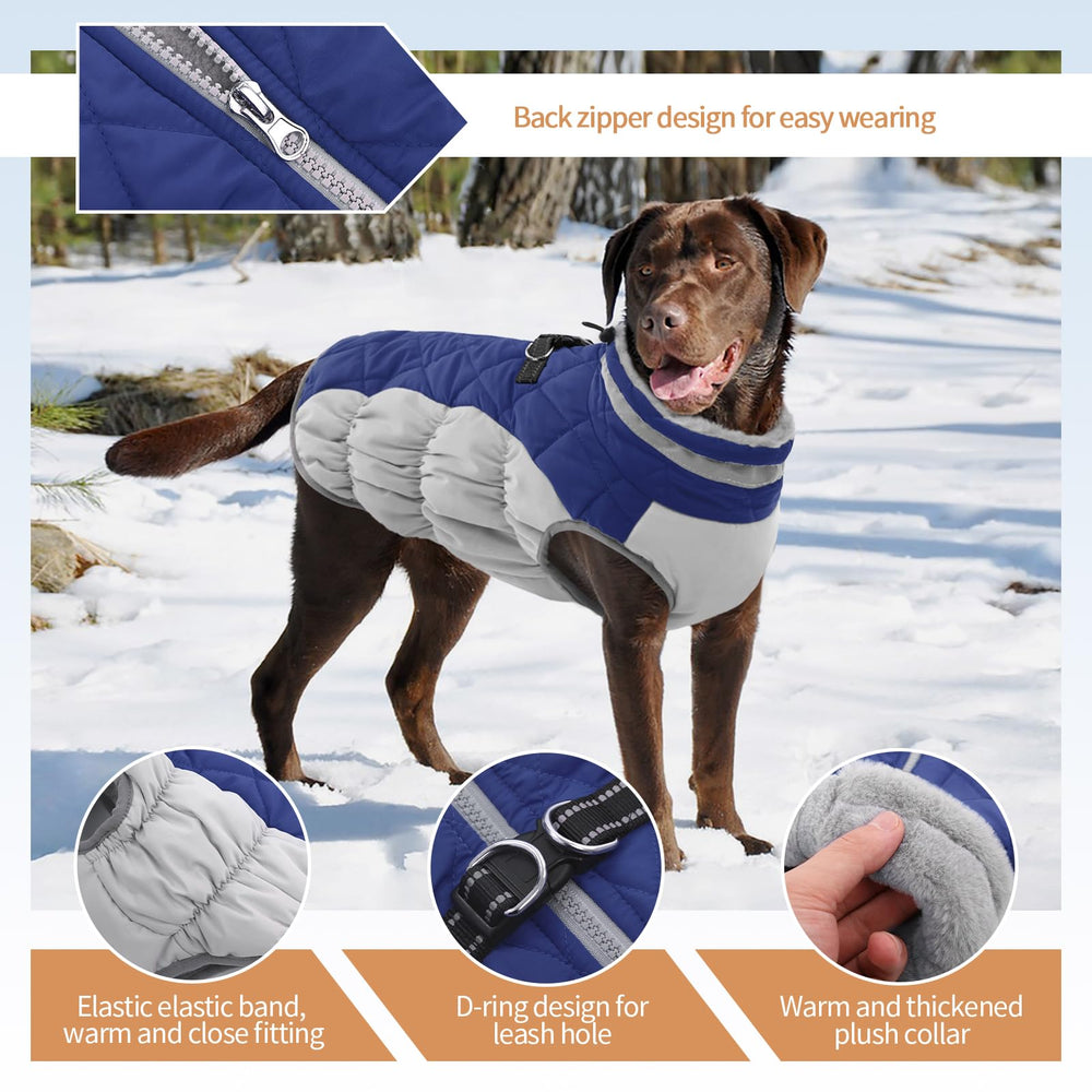 OUOBOB Winter Dog Coat front view shows waterproof outer fabric.