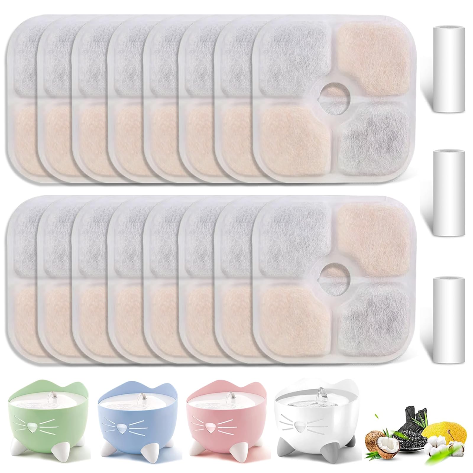 OUPUSES 16-pack Catit PIXI filter package for convenient cat fountain hydration