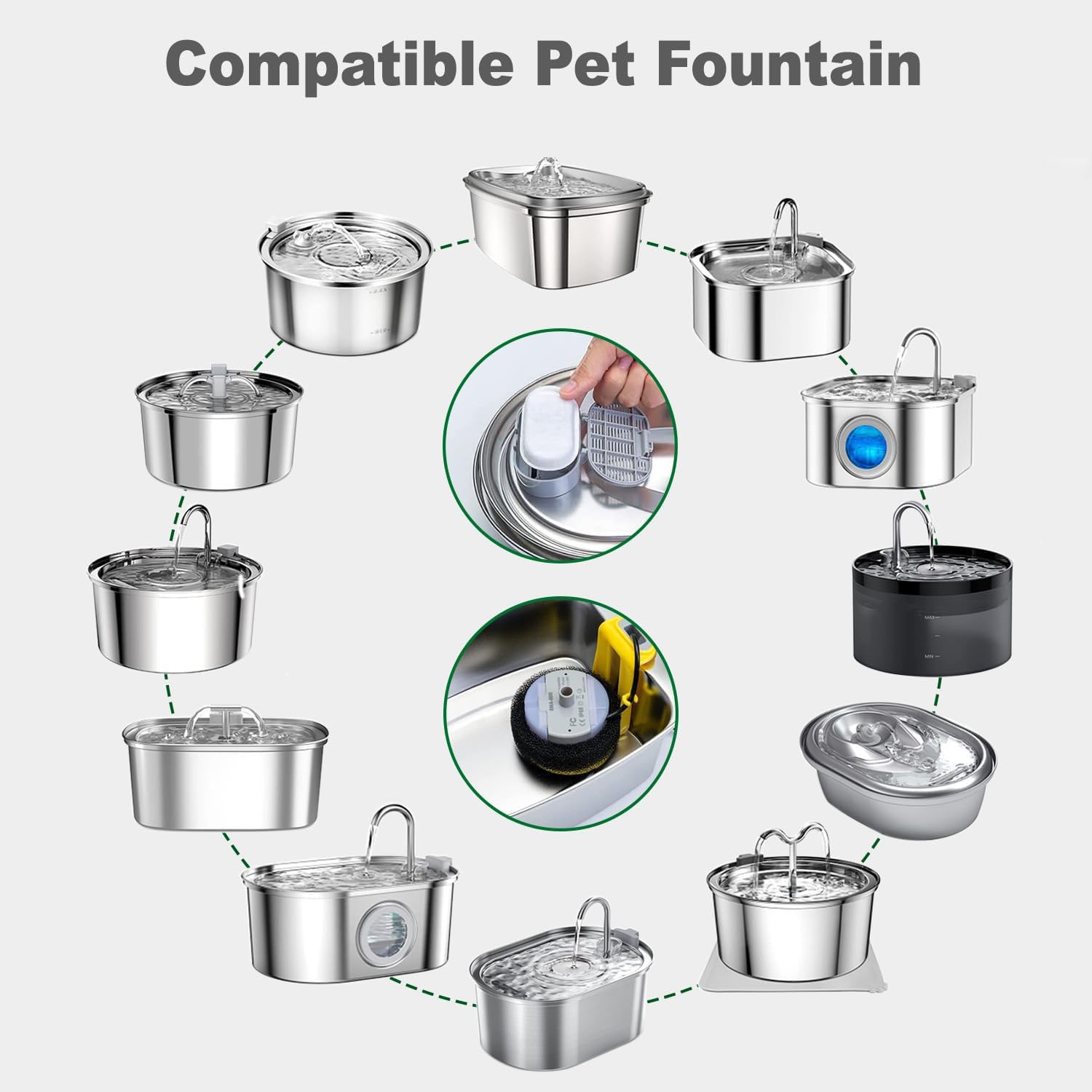 OUPUSES cat fountain filter in use with clear water and gentle flow