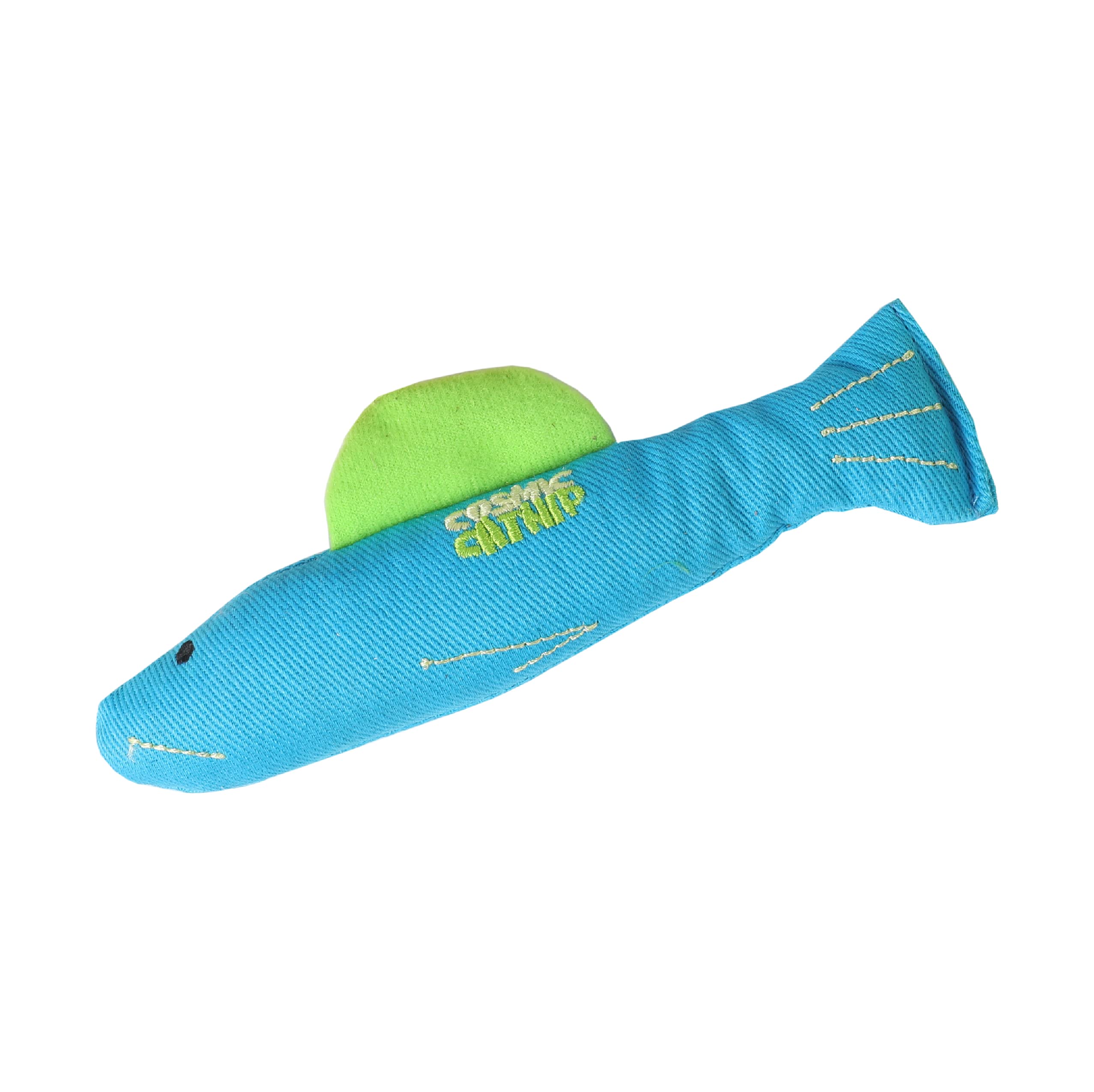 Our Pets fish catnip toy in action for interactive play and aroma.