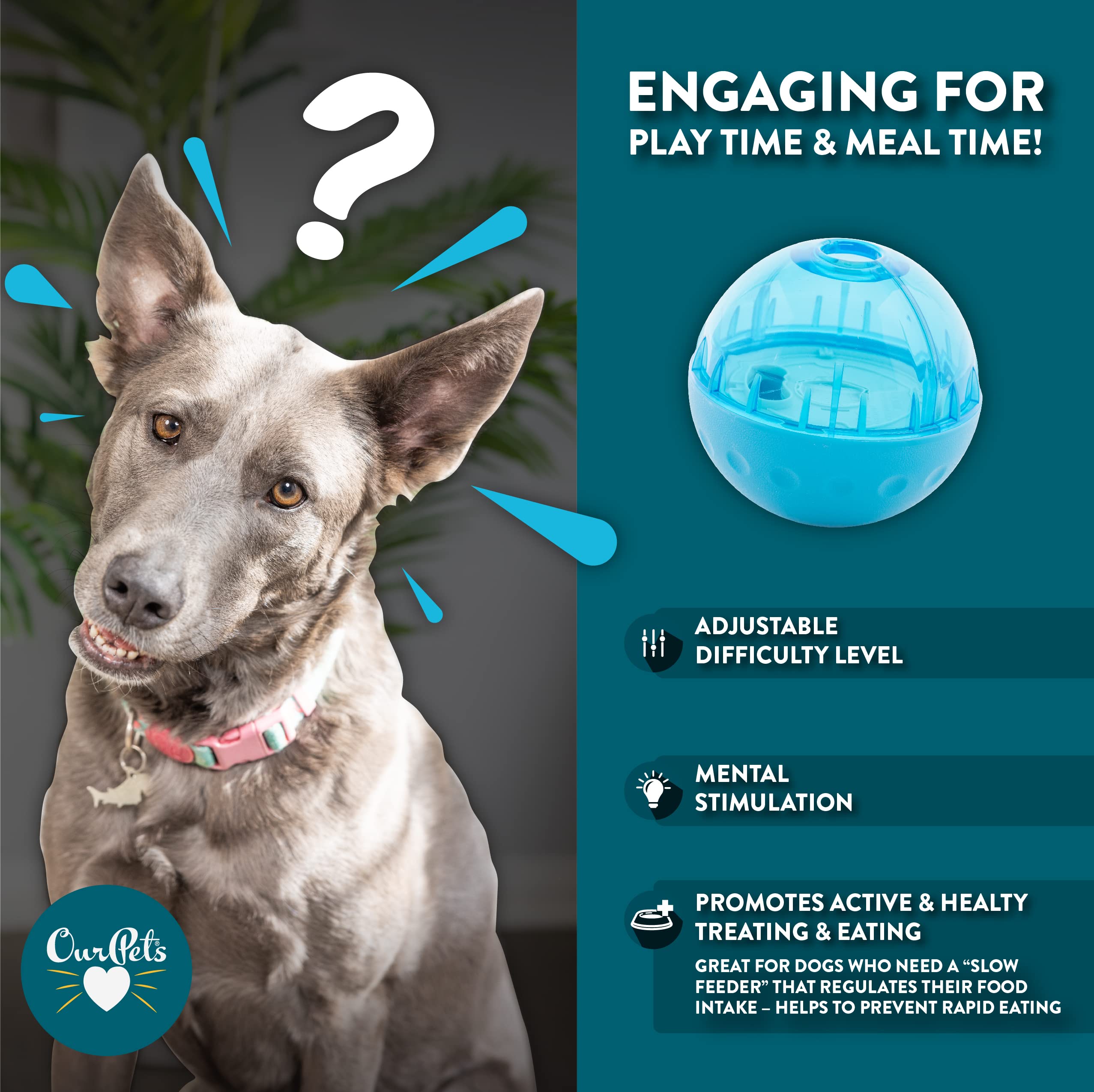 Our Pets IQ Treat Ball con disco interior ajustable para dificultad variable
