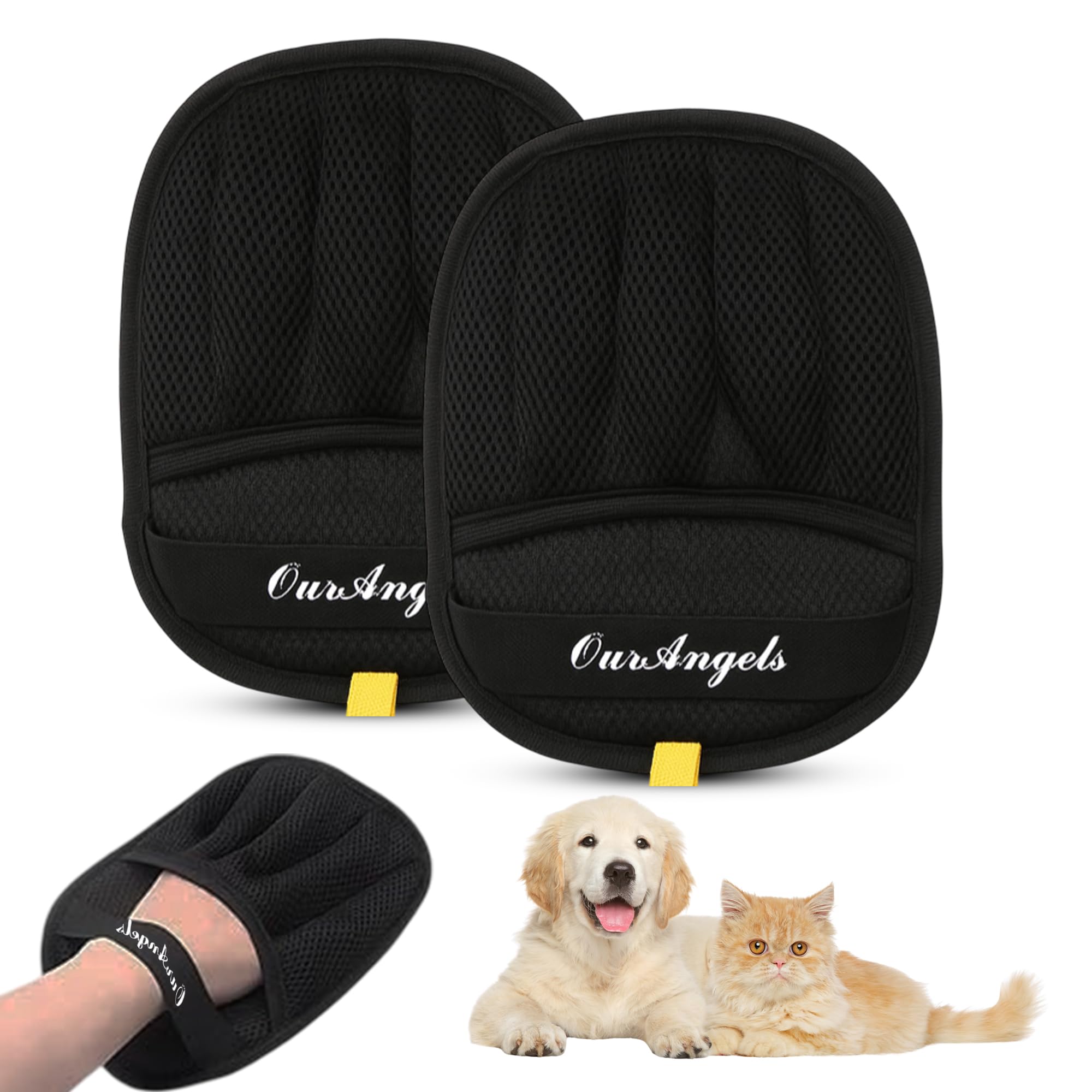 OurAngels pack of 2 gloves in box—storage-ready grooming kit