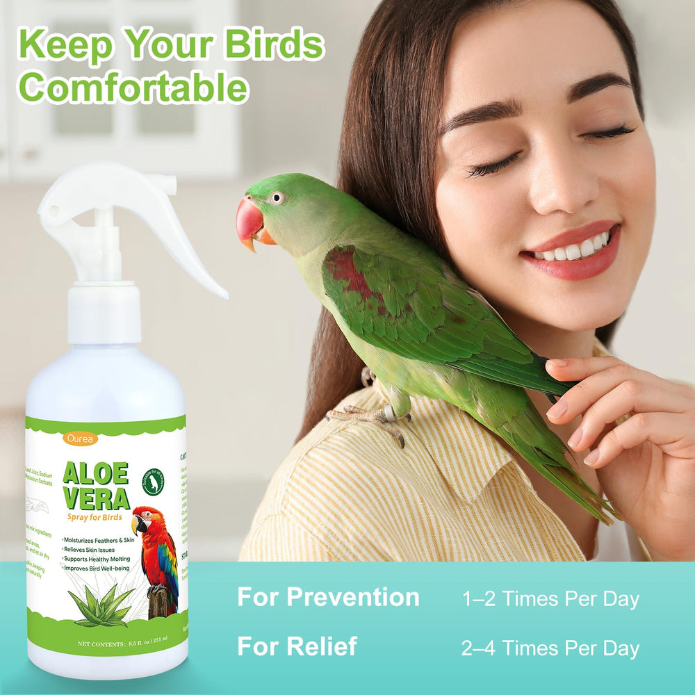 Ourea Aloe Vera Bird Spray daily care, no rinsing required.