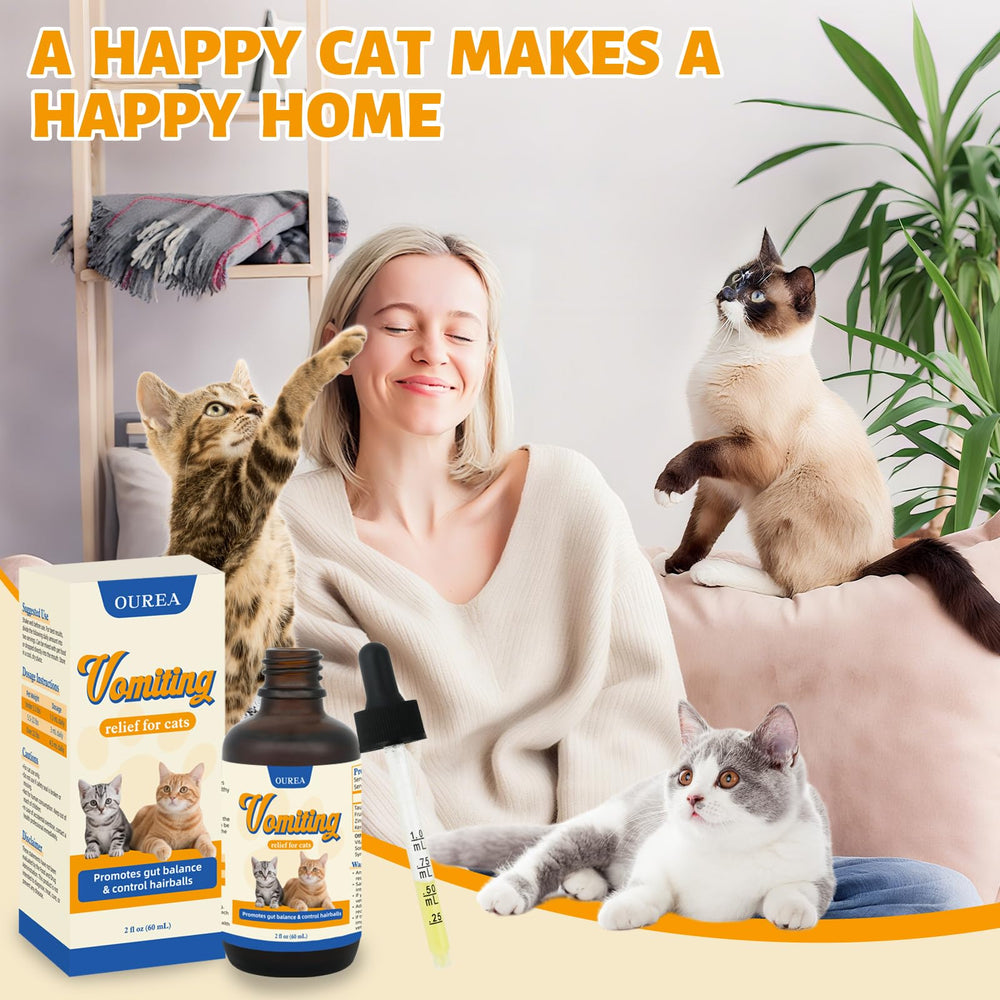 Ourea Cat Vomit Remedy keratinase aids hairball management in meals.