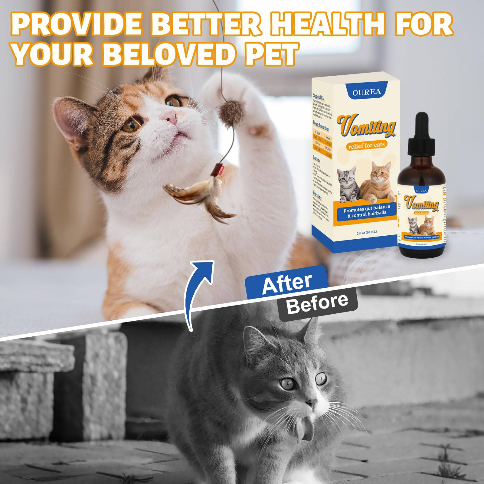 Ourea Cat Vomit Remedy zinc gluconate promotes nutrient uptake and comfort.