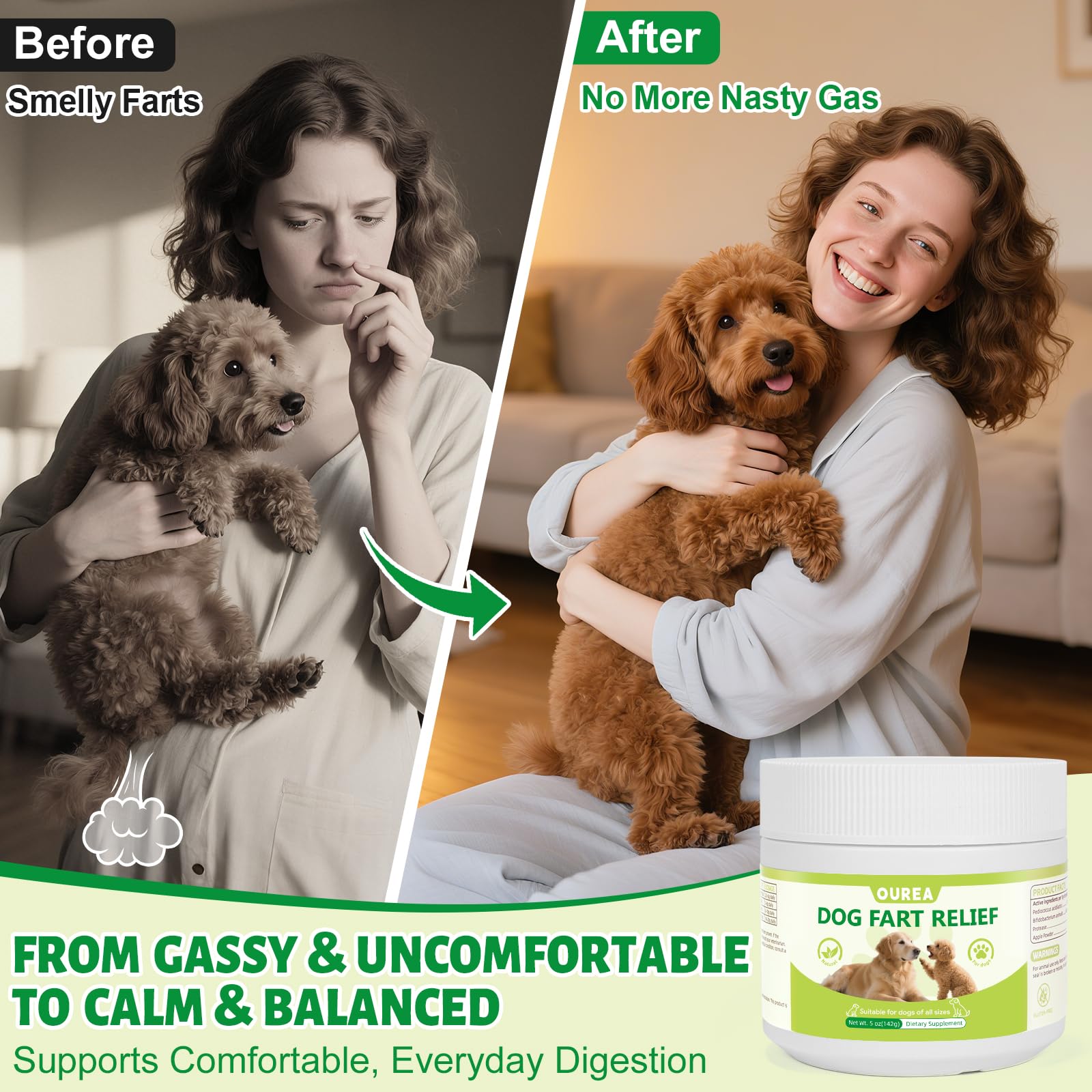 Ourea digestive enzymes for dogs aid digestion and may reduce fermentation.