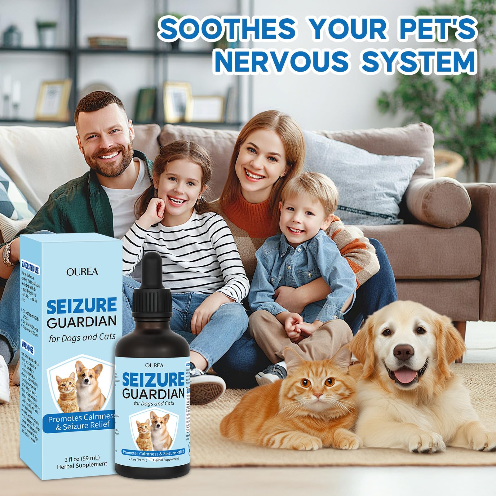 OUREA Seizure Guardian drops pour demonstrates easy administration for calming anxious dogs and cats