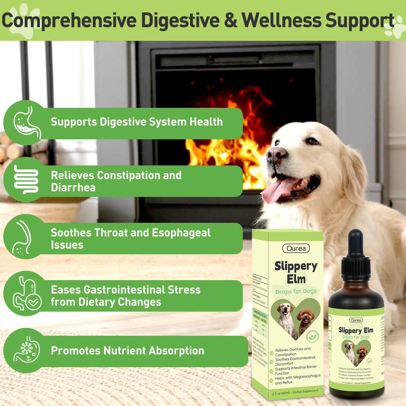 Ourea Slippery Elm Drops dropper dosing—easy dosing for seasonal stomach comfort