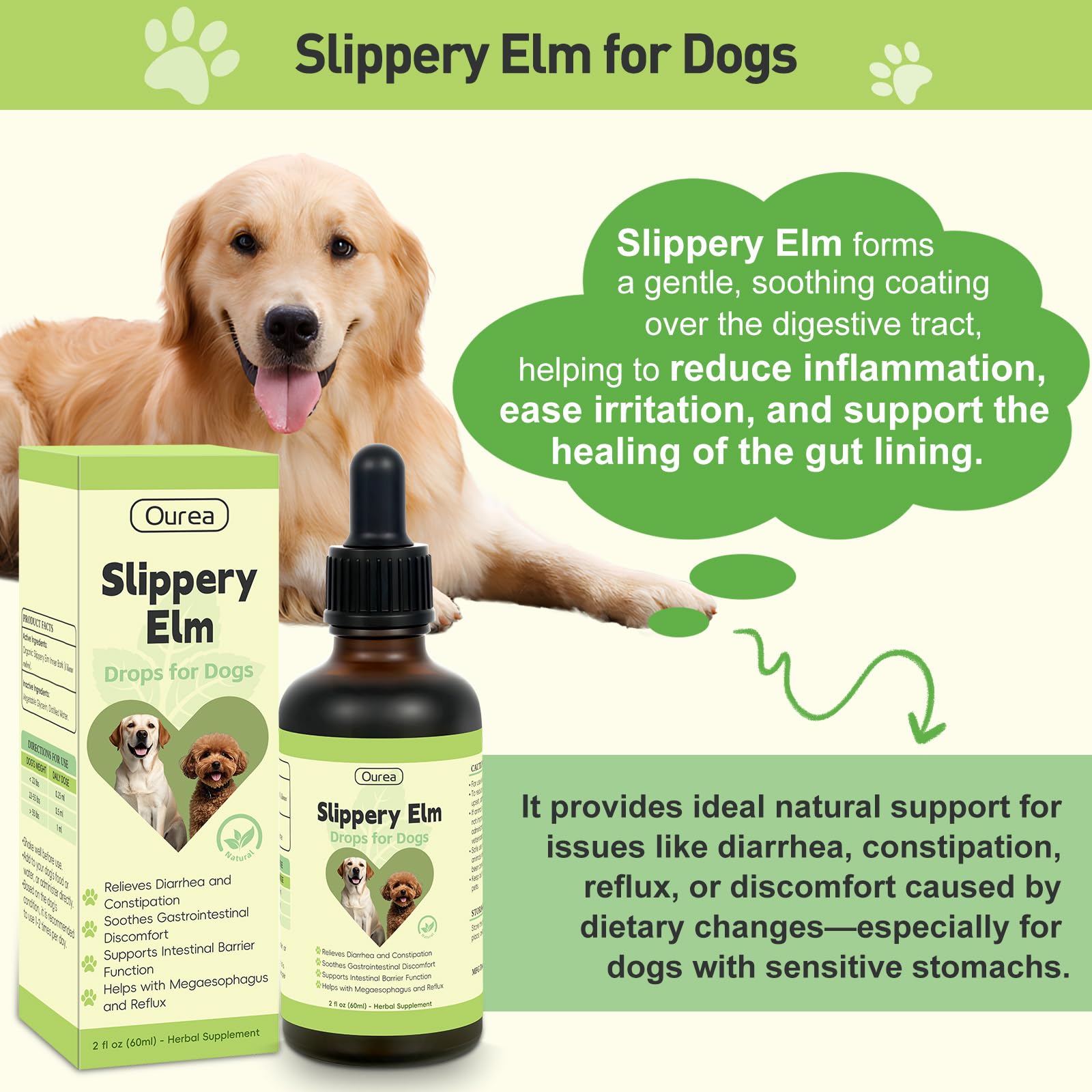 Ourea Slippery Elm Drops ingredients—organic slippery elm inner bark