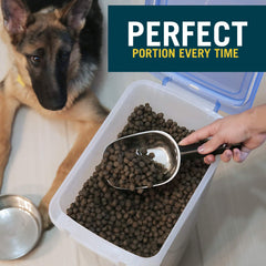 OurPets Durapet stainless steel scoop is dishwasher-safe for easy cleanup.