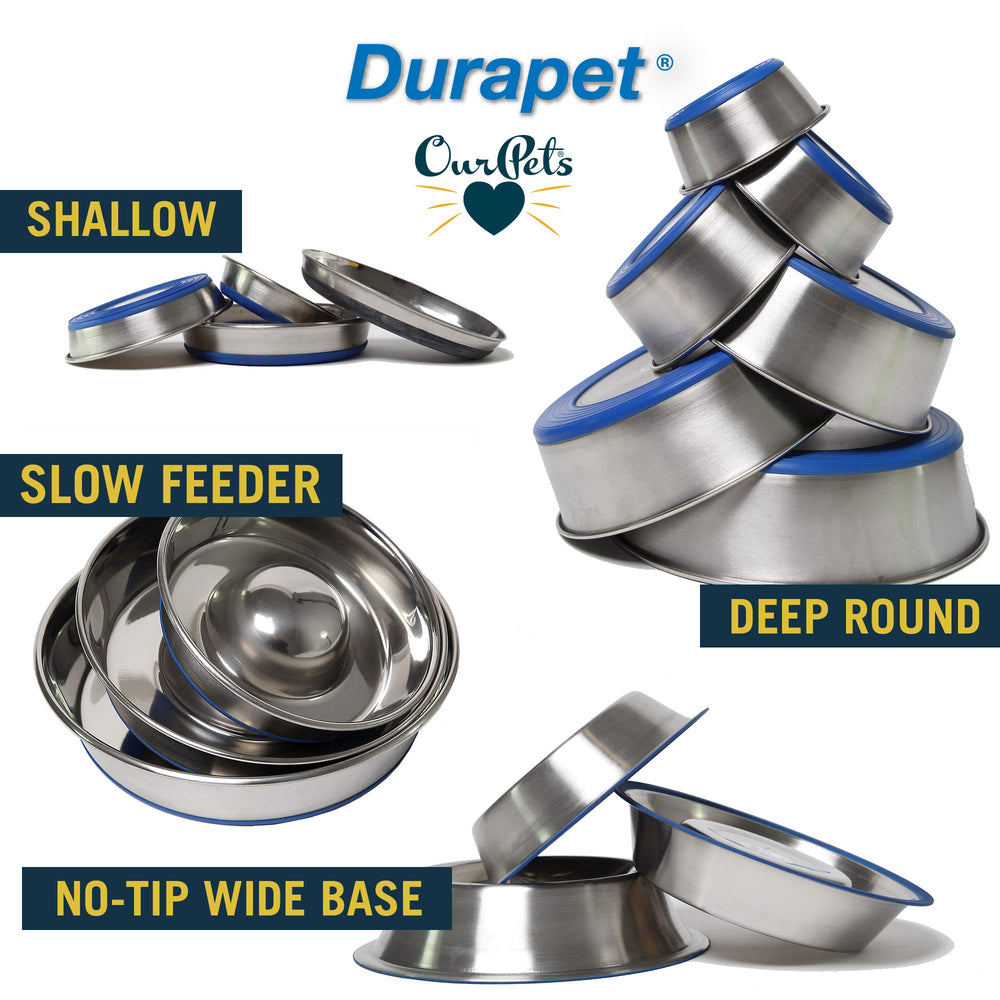 Our Pets DuraPet rust-resistant bowl keeps meals hygienic and odor-free.