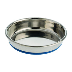 Our Pets DuraPet stainless steel cat bowl top view highlights non-slip, easy-to-clean feeding area.