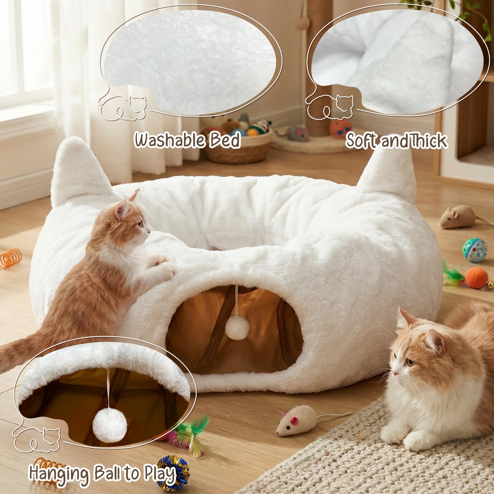 OurWarm cat tunnel bed detachable foldable design enables quick setup and easy storage.